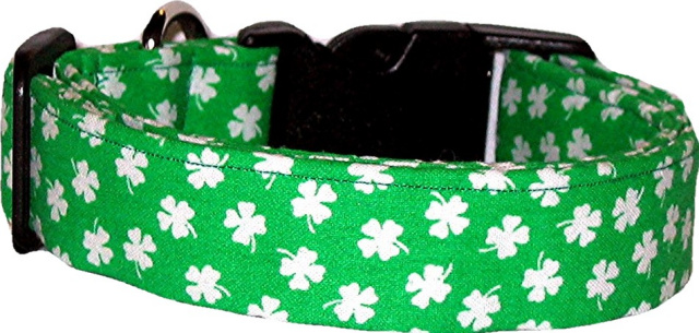 Bright Green & White Shamrocks Handmade Dog Collar